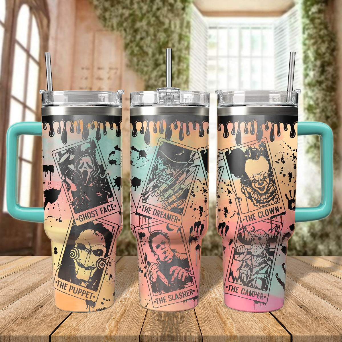 Horror-Themed Stainless Steel Tumblers with Handle & Straw - Limited Edition