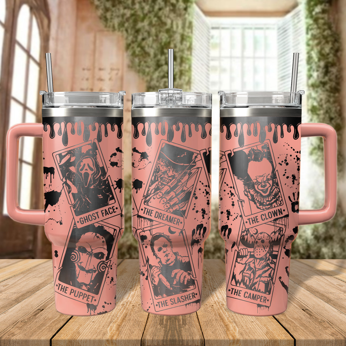 Horror Movie Inspired Tumbler with Handle and Straw - Unique Gift for Fans