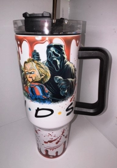 Horror Friends Tumbler - Insulated Travel Mug for Scary Movie Fans - Image 3