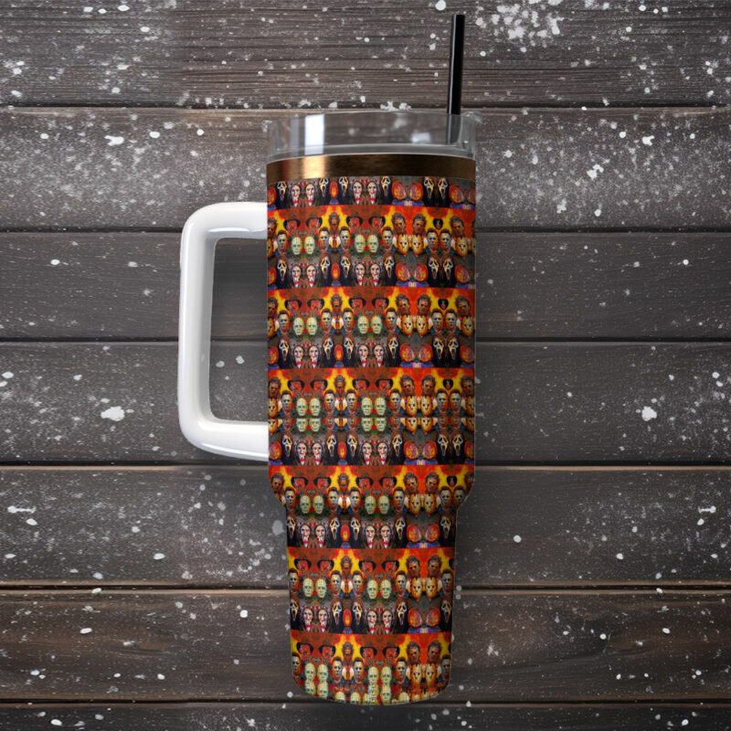 Horror Characters Movies Custom Stanley Quencher 40oz Stainless Steel Tumbler With Handle - Threewoofs - Image 2