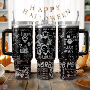 Horror Characters Movies Custom Stanley Quencher 40oz Stainless Steel Tumbler With Handle - Threewoofs