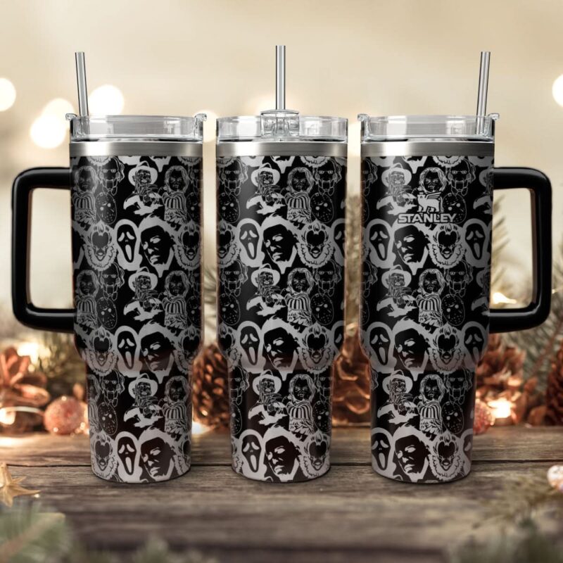 Horror Characters Movies Custom Stanley Quencher 40oz Stainless Steel Tumbler With Handle - Threewoofs