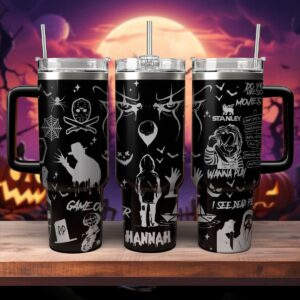 Horror Characters Movies Custom Stanley Quencher 40oz Stainless Steel Tumbler With Handle - Threewoofs
