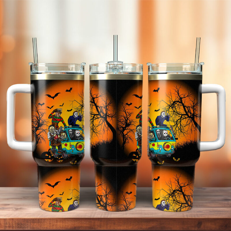 Horror Characters Movies Custom Stanley Quencher 40oz Stainless Steel Tumbler With Handle - Threewoofs
