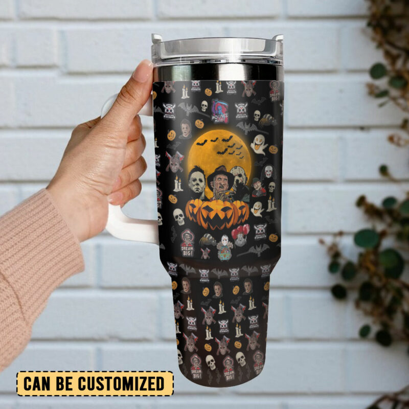 Horror Characters Movies Custom Stanley Quencher 40oz Stainless Steel Tumbler With Handle - Threewoofs - Image 3