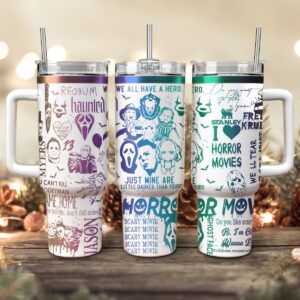 Horror Characters Movies Custom Stanley Quencher 40oz Stainless Steel Tumbler With Handle - Threewoofs