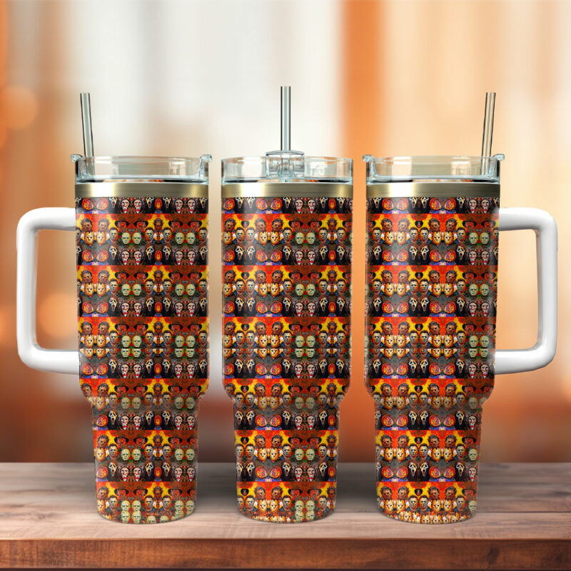 Horror Characters Movies Custom Stanley Quencher 40oz Stainless Steel Tumbler With Handle - Threewoofs