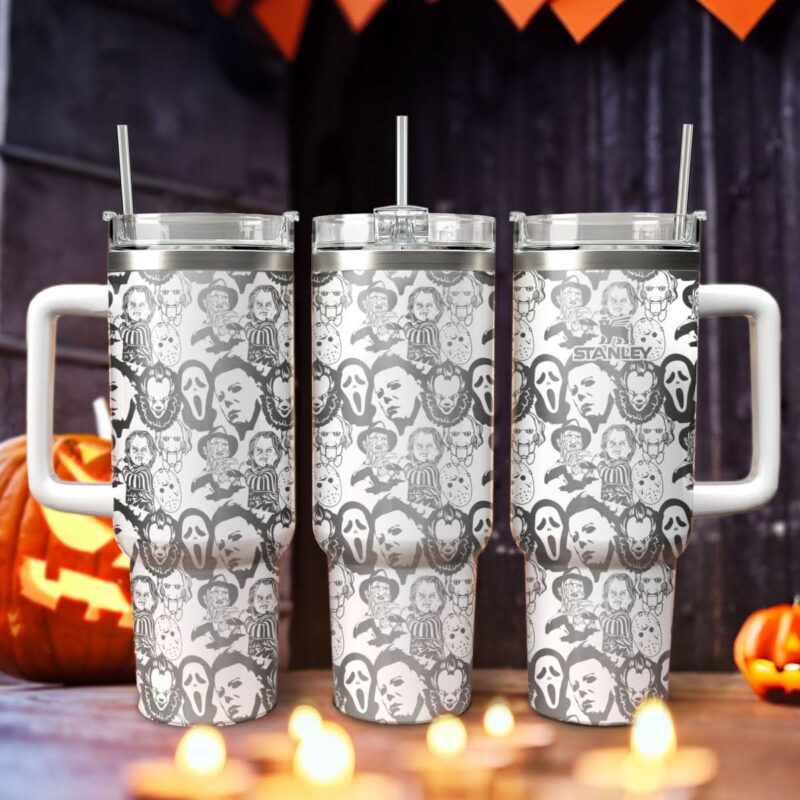 Horror Characters Movies Custom Stanley Quencher 40oz Stainless Steel Tumbler With Handle - Threewoofs