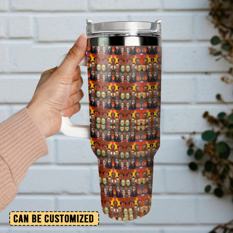 Horror Characters Movies Custom Stanley Quencher 40oz Stainless Steel Tumbler With Handle - Threewoofs - Image 3