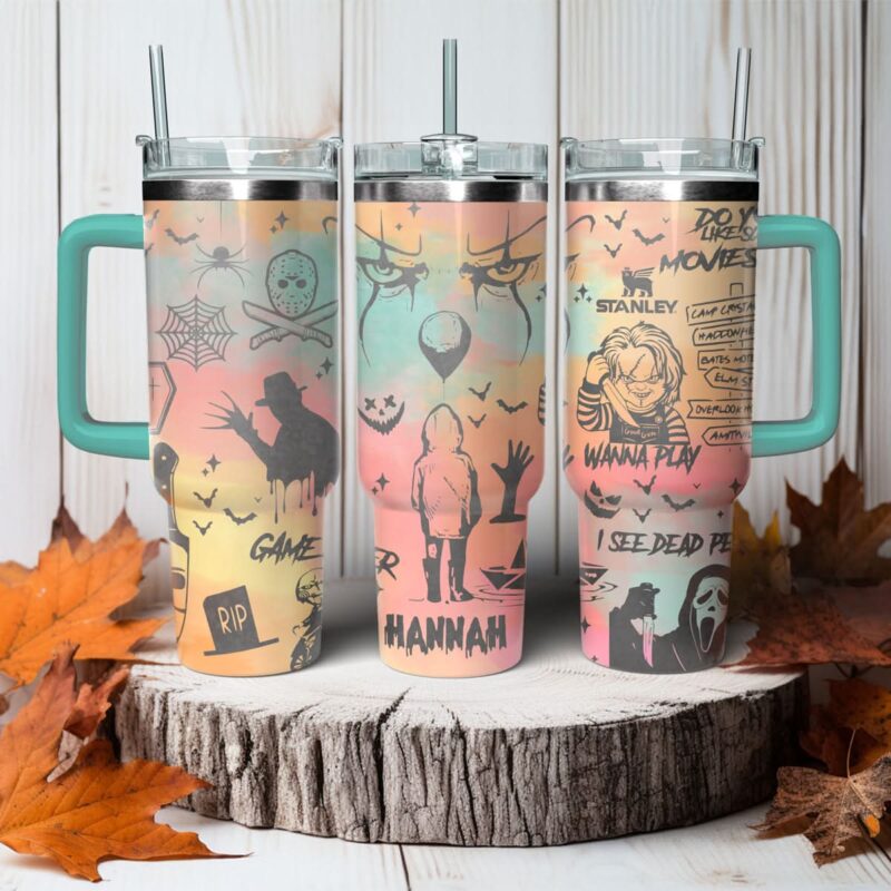 Horror Characters Movies Custom Stanley Quencher 40oz Stainless Steel Tumbler With Handle - Threewoofs