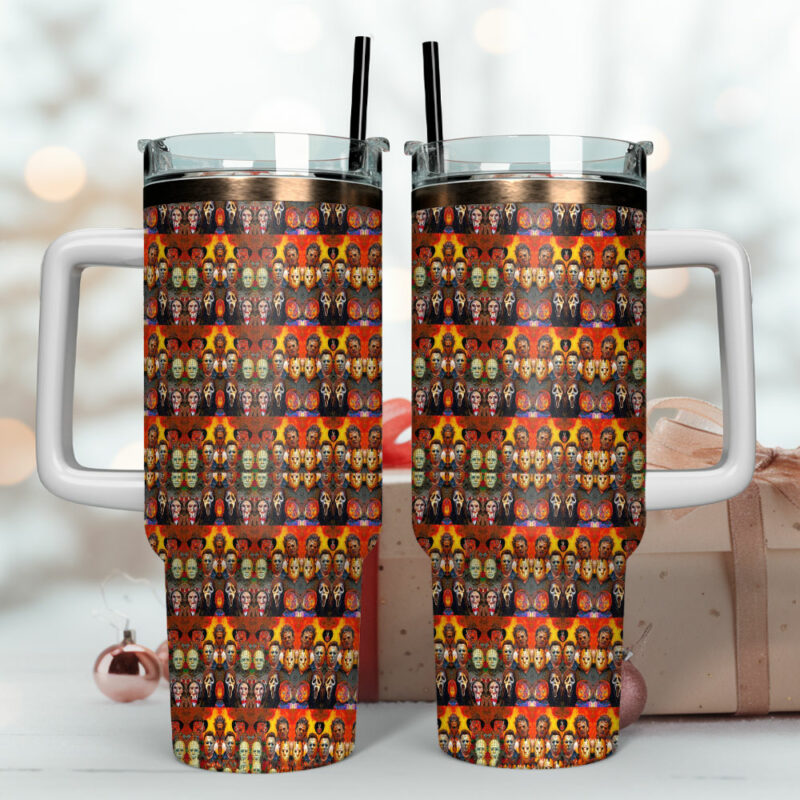 Horror Characters Movies Custom Stanley Quencher 40oz Stainless Steel Tumbler With Handle - Threewoofs - Image 4
