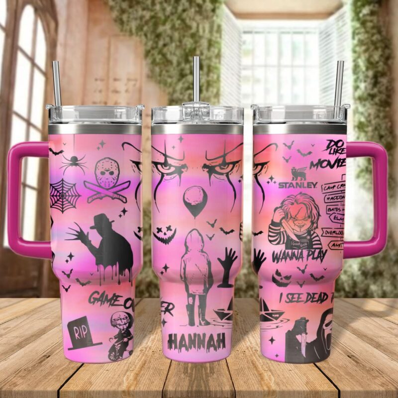 Horror Characters Movies Custom Stanley Quencher 40oz Stainless Steel Tumbler With Handle - Threewoofs