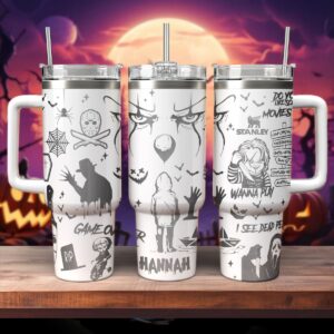 Horror Characters Movies Custom Stanley Quencher 40oz Stainless Steel Tumbler With Handle - Threewoofs