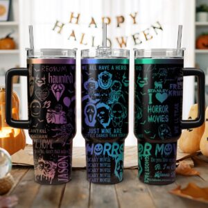 Horror Characters Movies Custom Stanley Quencher 40oz Stainless Steel Tumbler With Handle - Threewoofs