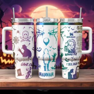 Horror Characters Movies Custom Stanley Quencher 40oz Stainless Steel Tumbler With Handle - Threewoofs
