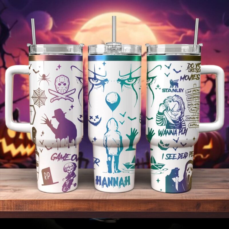 Horror Characters Movies Custom Stanley Quencher 40oz Stainless Steel Tumbler With Handle - Threewoofs