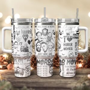 Horror Characters Movies Custom Stanley Quencher 40oz Stainless Steel Tumbler With Handle - Threewoofs