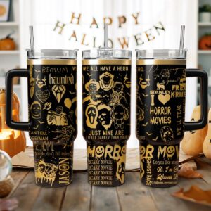 Horror Characters Movies Custom Stanley Quencher 40oz Stainless Steel Tumbler With Handle - Threewoofs