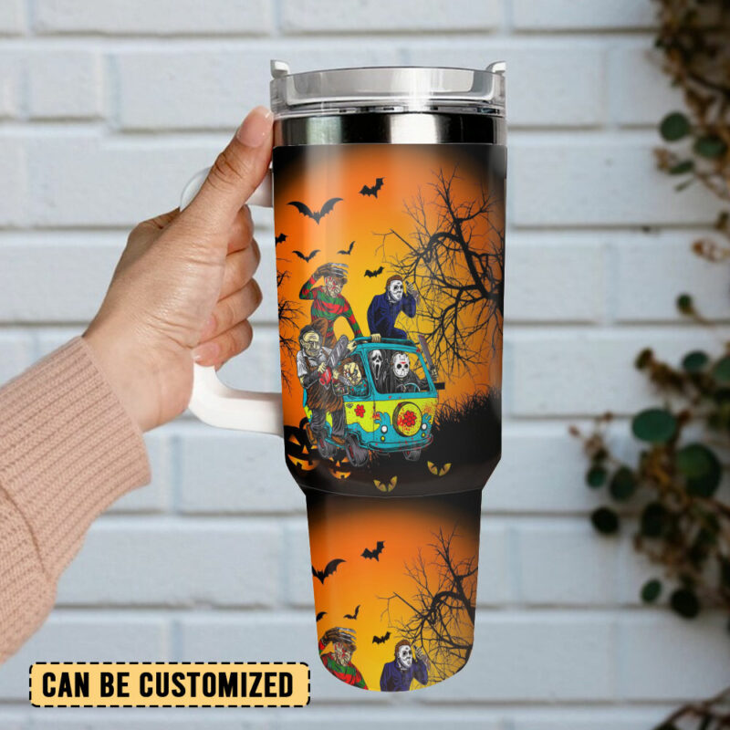 Horror Characters Movies Custom Stanley Quencher 40oz Stainless Steel Tumbler With Handle - Threewoofs - Image 3