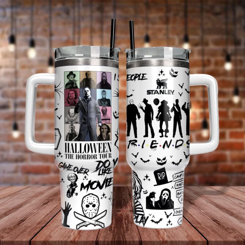Horror Characters Movies Custom Stanley Quencher 40oz Stainless Steel Tumbler With Handle - Threewoofs - Image 3