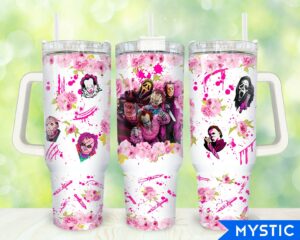 Floral Horror Movie Tumbler with Handle - Unique Gift for Horror Fans
