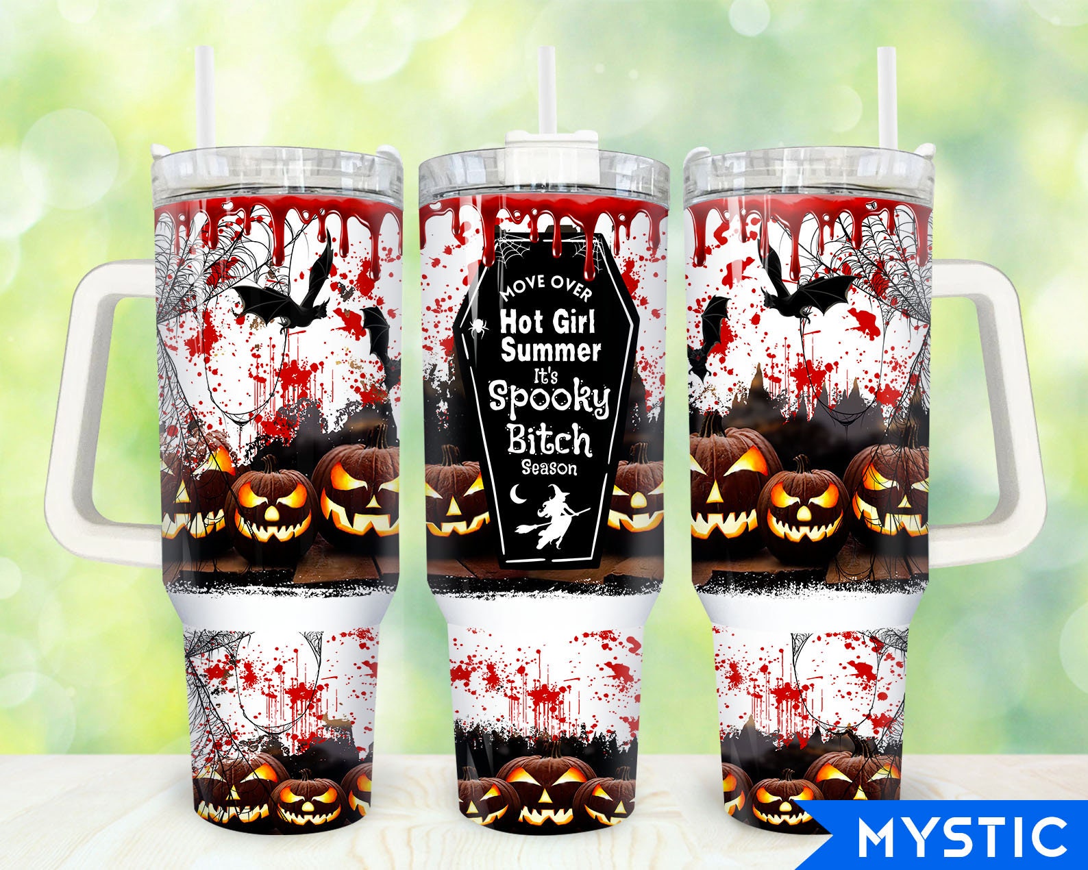 Halloween Spooky Season Tumbler - Double-Walled Insulated Cup with Straw