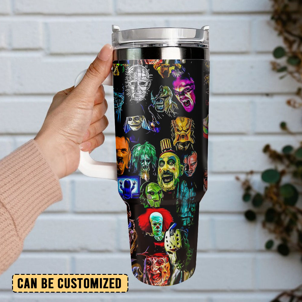 Horror Icon Tumbler – Spooky Travel Mug with Handle & Straw - Image 2