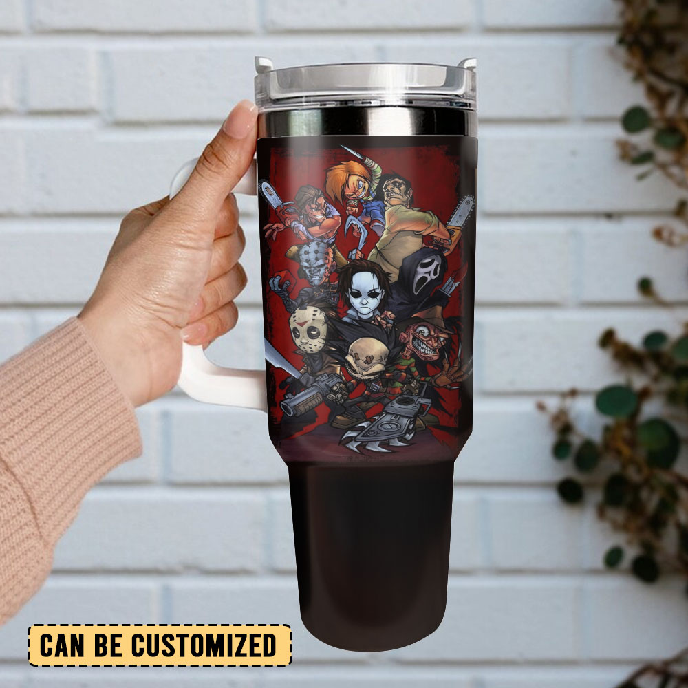 Horror Movie Characters Insulated Tumbler with Handle - 40oz Stainless Steel Travel Mug - Image 2