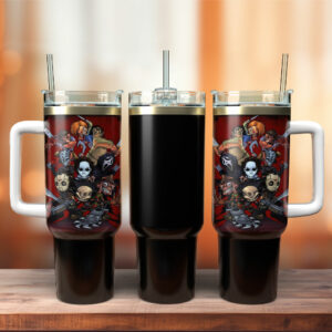 Horror Movie Characters Insulated Tumbler with Handle - 40oz Stainless Steel Travel Mug