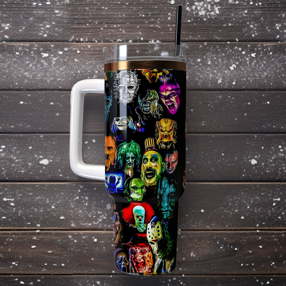 Horror Icon Tumbler – Spooky Travel Mug with Handle & Straw - Image 4