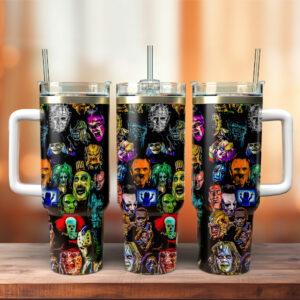 Horror Icon Tumbler – Spooky Travel Mug with Handle & Straw