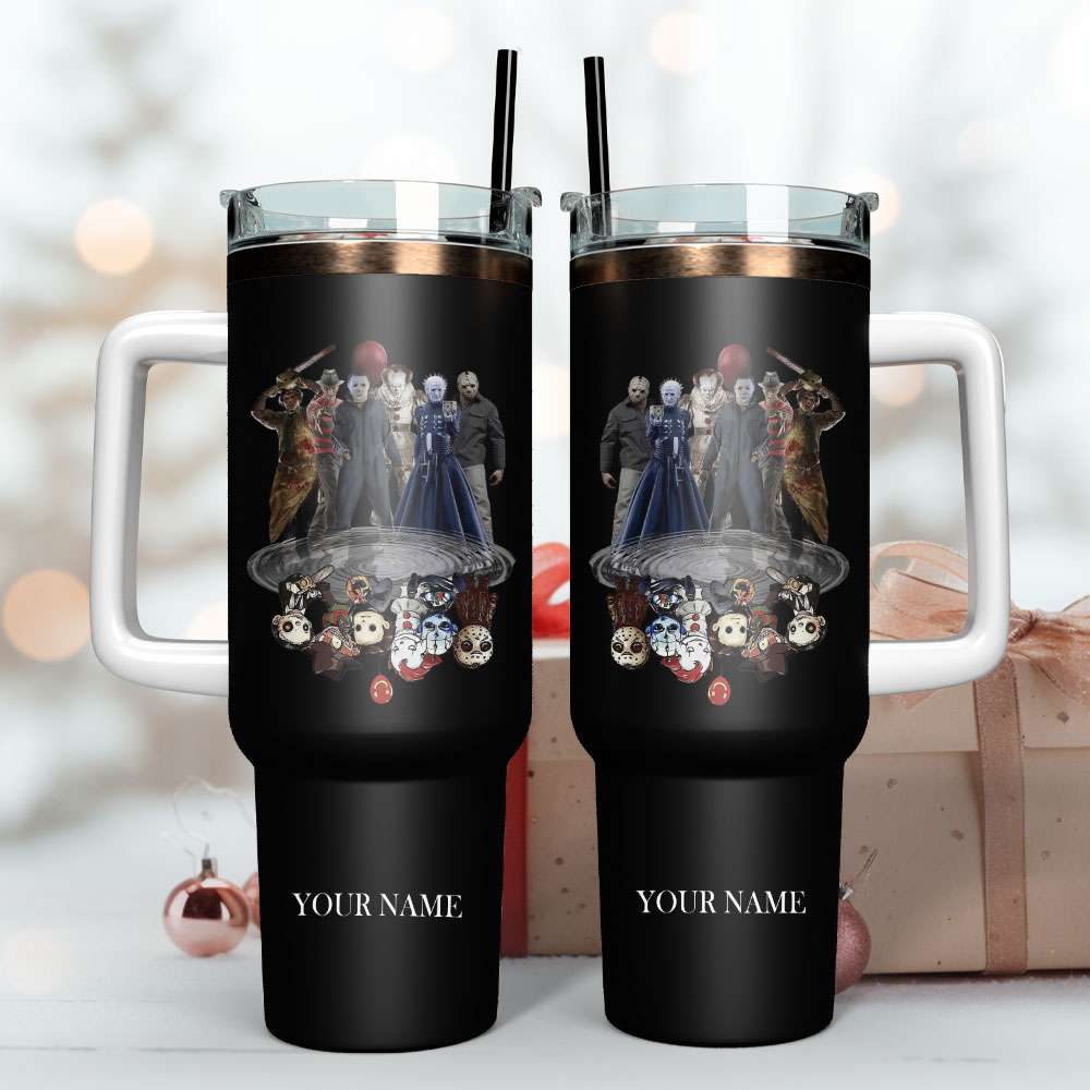 Personalized Horror Character Tumbler with Straw & Handle - Custom Name - Image 3