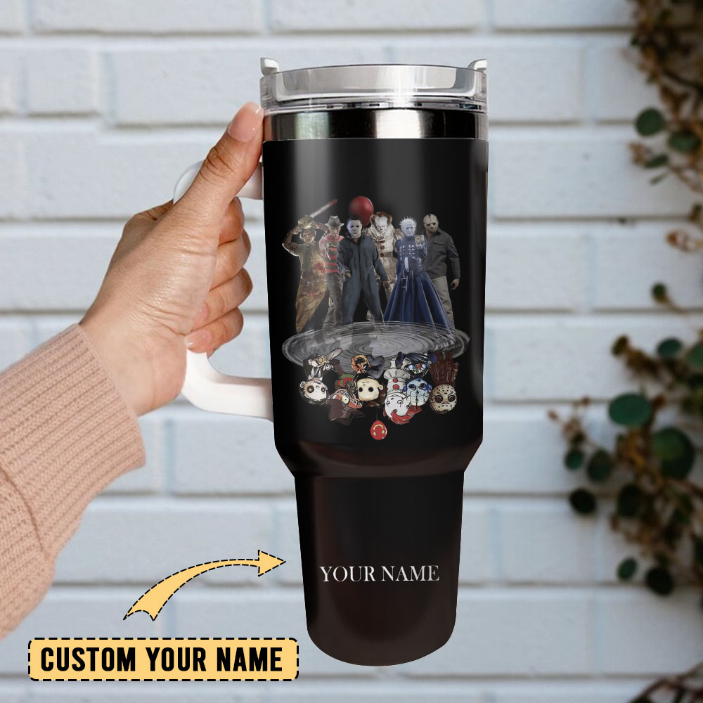Personalized Horror Character Tumbler with Straw & Handle - Custom Name - Image 2
