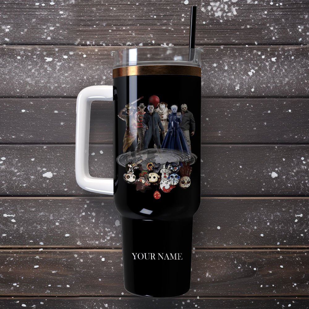 Personalized Horror Character Tumbler with Straw & Handle - Custom Name - Image 4