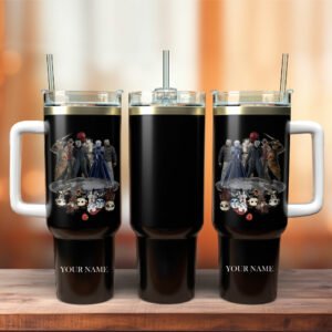 Personalized Horror Character Tumbler with Straw & Handle - Custom Name