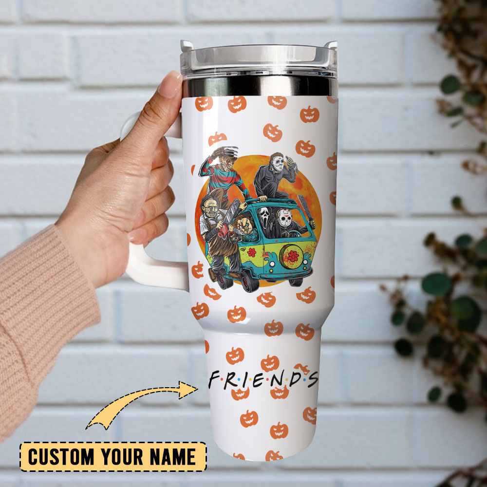 Halloween Horror Friends Tumbler With Handle - Spooky Pumpkin Design - Image 2