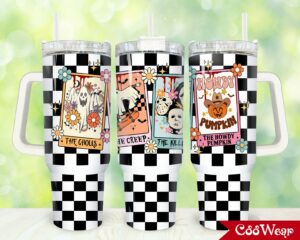 Halloween Horror Tumbler with Handle - Spooky Floral Design for Chilling Sips