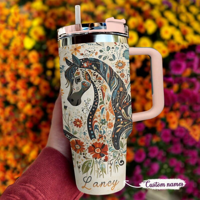 Horse Animal Custom Stanley Quencher 40oz Stainless Steel Tumbler With Handle - Threewoofs - Image 2
