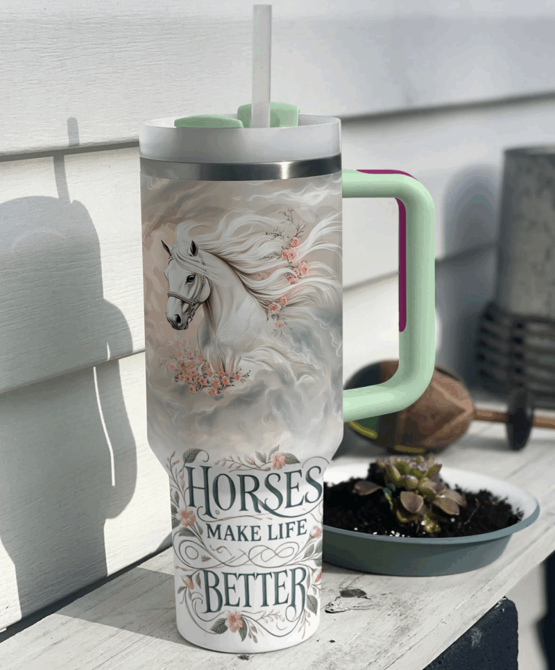 Horse Animal Custom Stanley Quencher 40oz Stainless Steel Tumbler With Handle - Threewoofs - Image 2