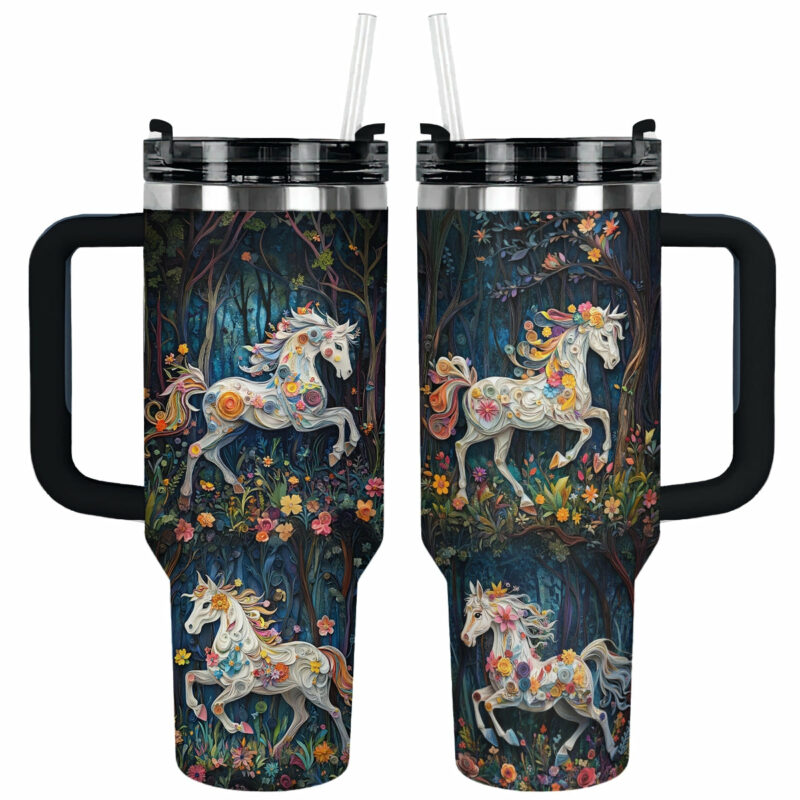 Horse Animal Custom Stanley Quencher 40oz Stainless Steel Tumbler With Handle - Threewoofs
