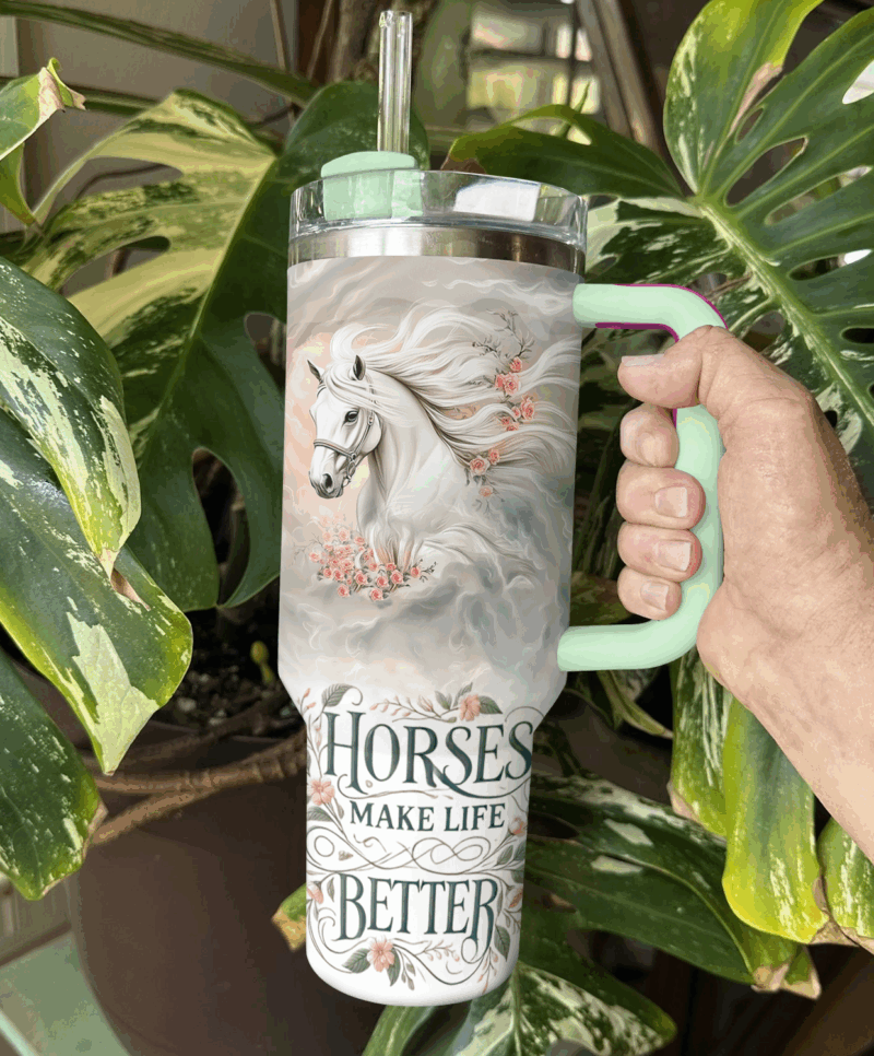 Horse Animal Custom Stanley Quencher 40oz Stainless Steel Tumbler With Handle - Threewoofs - Image 3