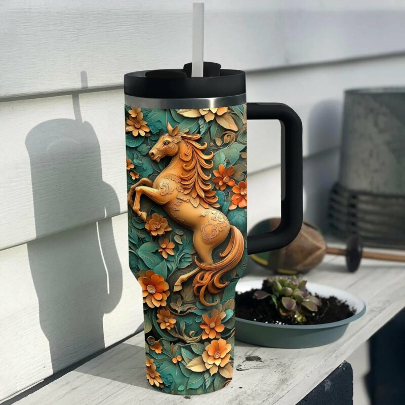 Horse Animal Custom Stanley Quencher 40oz Stainless Steel Tumbler With Handle - Threewoofs - Image 2