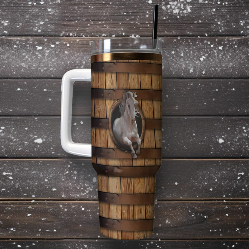Horse Artwork Custom Stanley Quencher 40oz Stainless Steel Tumbler With Handle - Threewoofs - Image 2