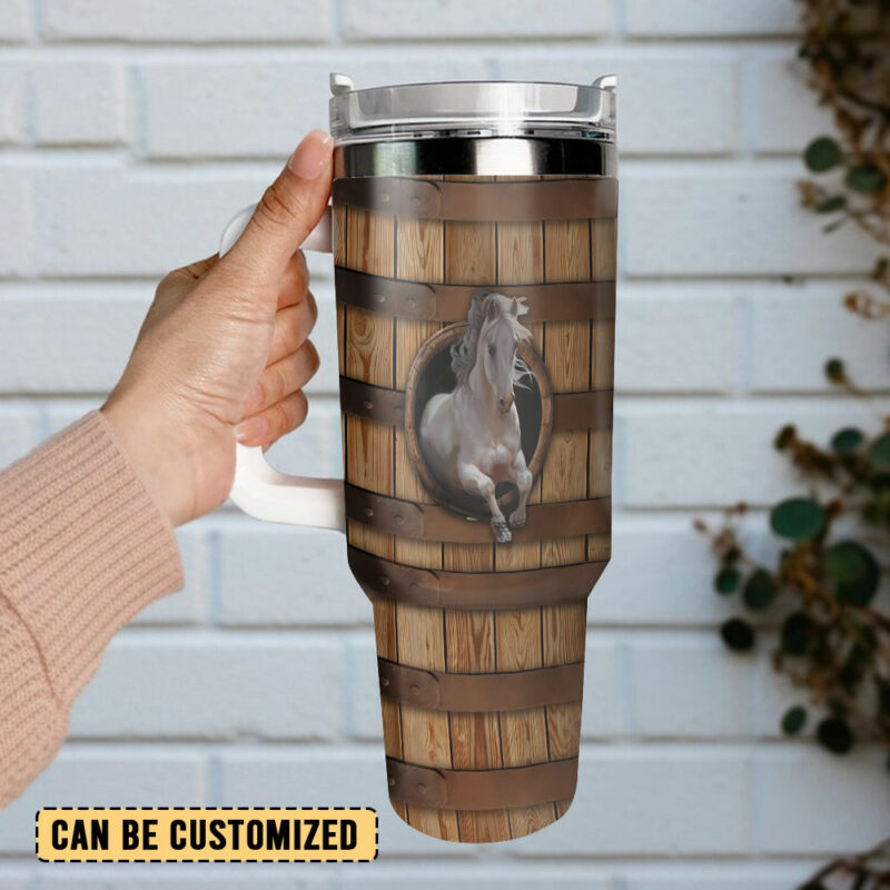 Horse Artwork Custom Stanley Quencher 40oz Stainless Steel Tumbler With Handle - Threewoofs - Image 3