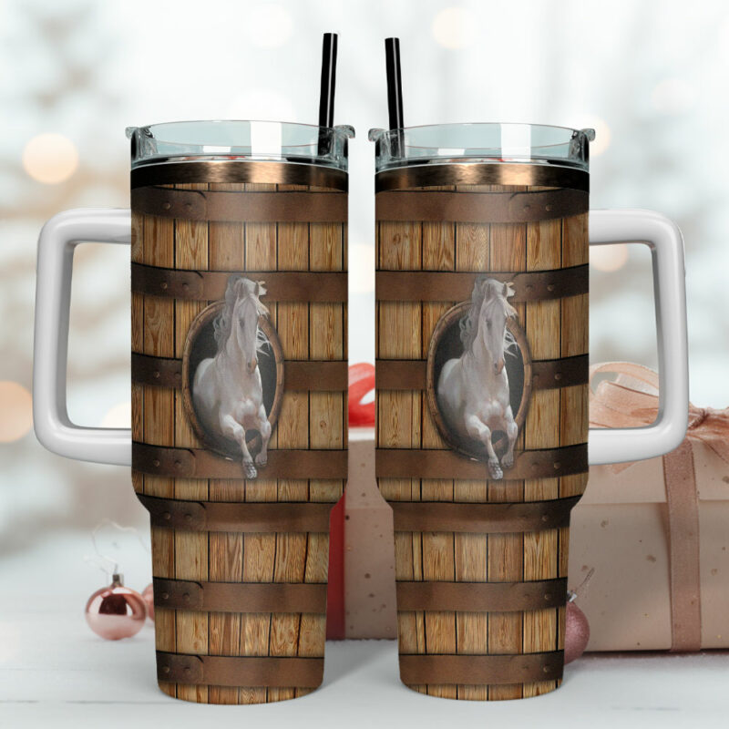 Horse Artwork Custom Stanley Quencher 40oz Stainless Steel Tumbler With Handle - Threewoofs - Image 4