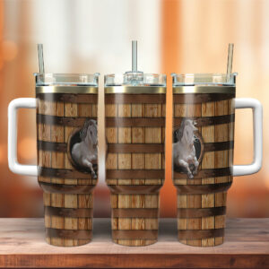 Horse Artwork Custom Stanley Quencher 40oz Stainless Steel Tumbler With Handle - Threewoofs