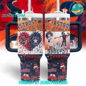 Houston Astros MLB x Houston Texans NFL Custom Stanley Quencher 40oz Stainless Steel Tumbler With Handle - Threewoofs