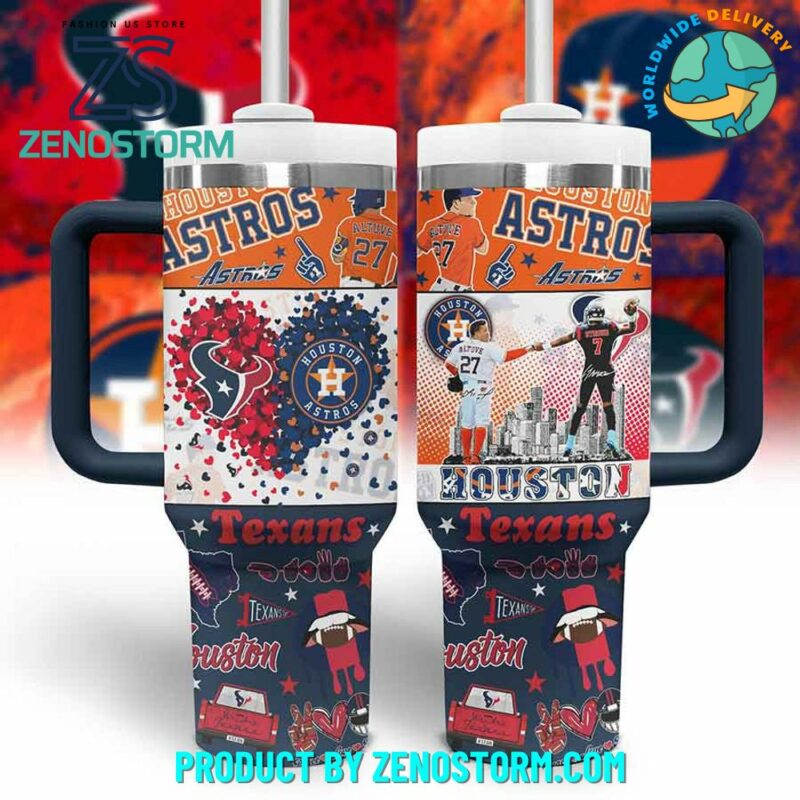 Houston Astros MLB x Houston Texans NFL Custom Stanley Quencher 40oz Stainless Steel Tumbler With Handle - Threewoofs