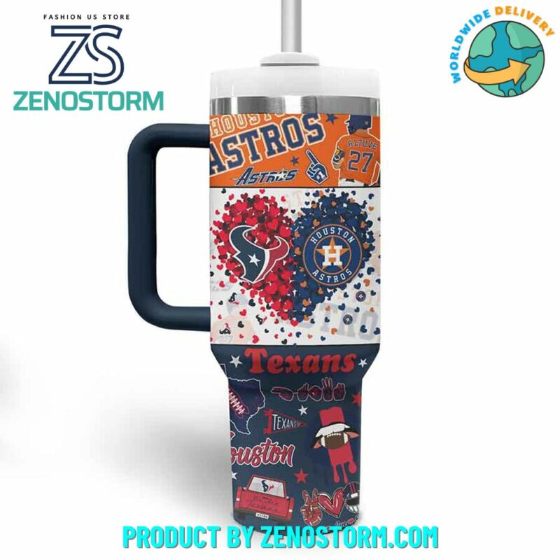 Houston Astros MLB x Houston Texans NFL Custom Stanley Quencher 40oz Stainless Steel Tumbler With Handle - Threewoofs - Image 3