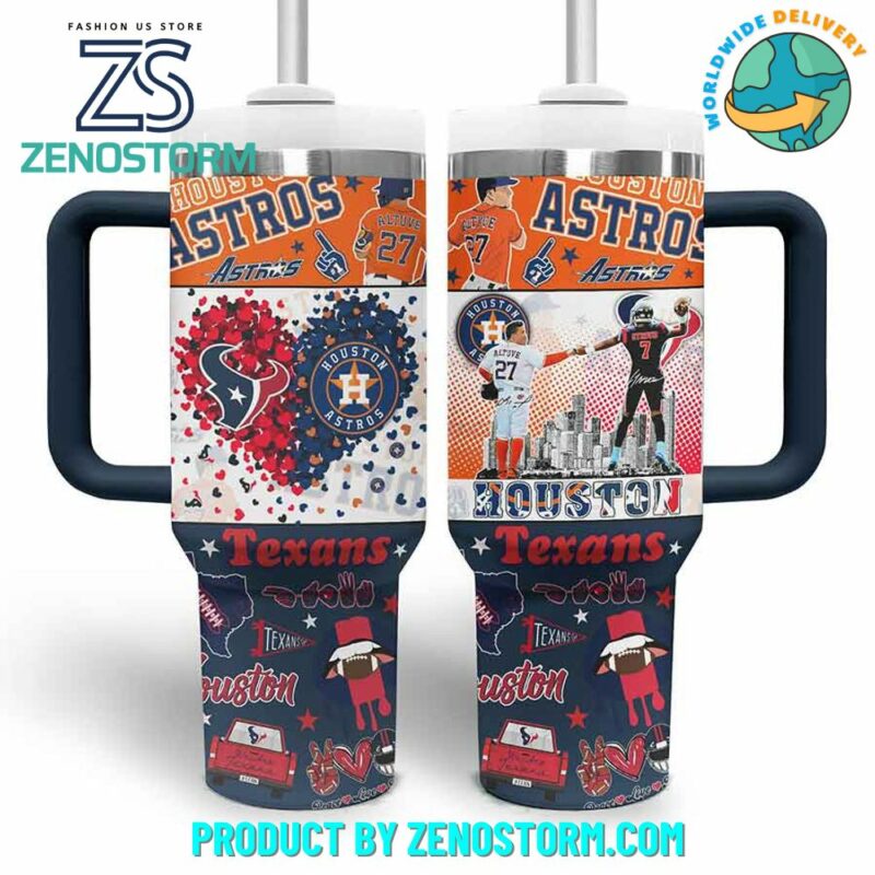 Houston Astros MLB x Houston Texans NFL Custom Stanley Quencher 40oz Stainless Steel Tumbler With Handle - Threewoofs - Image 2